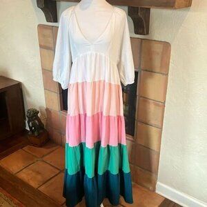 Entro Color-block Tiered Maxi Dress, size MEDIUM